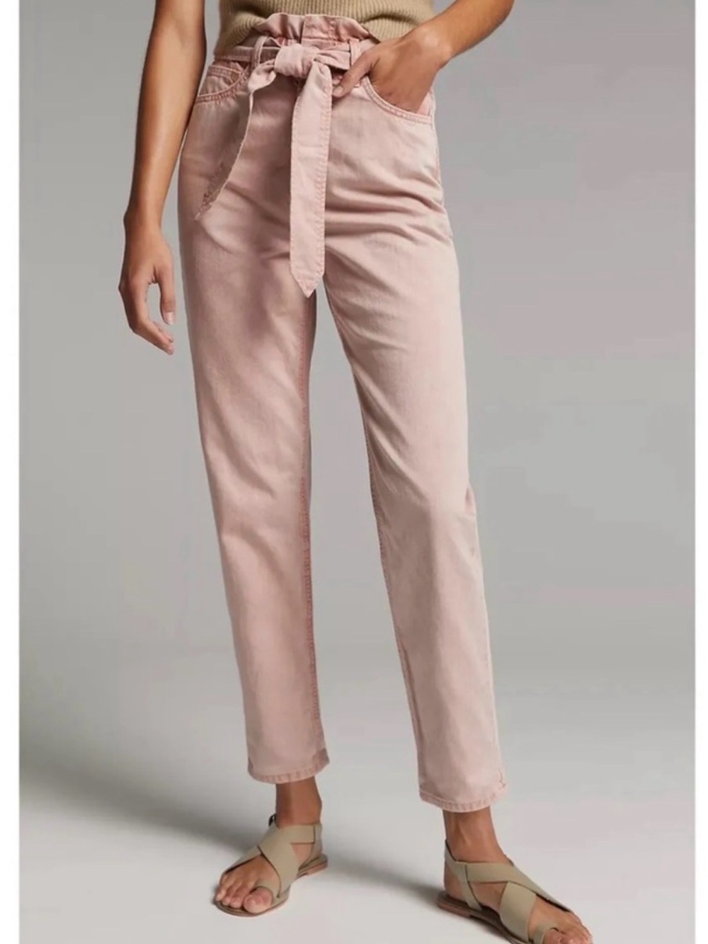 Joe's Jeans Straight Leg Paperbag Waist Jeans in Dusty Pink